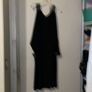 Long sleeve (open sleeve) rhinestone accent mid calf dress